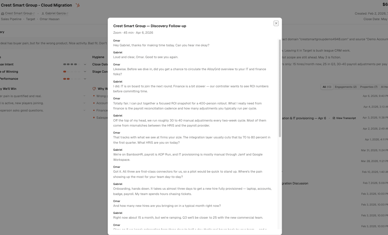 Meeting transcript modal