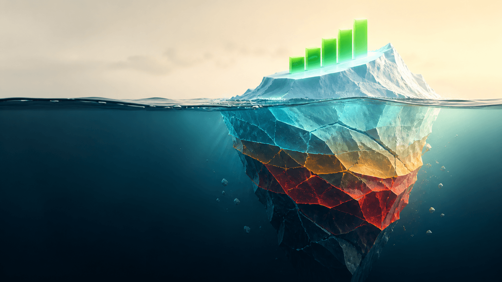 Pipeline iceberg with a healthy-looking forecast and hidden risk below the waterline