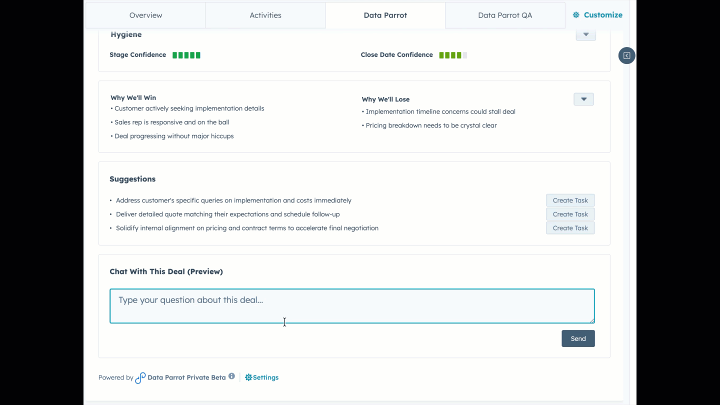 Chat with deal using Data Parrot AI in HubSpot