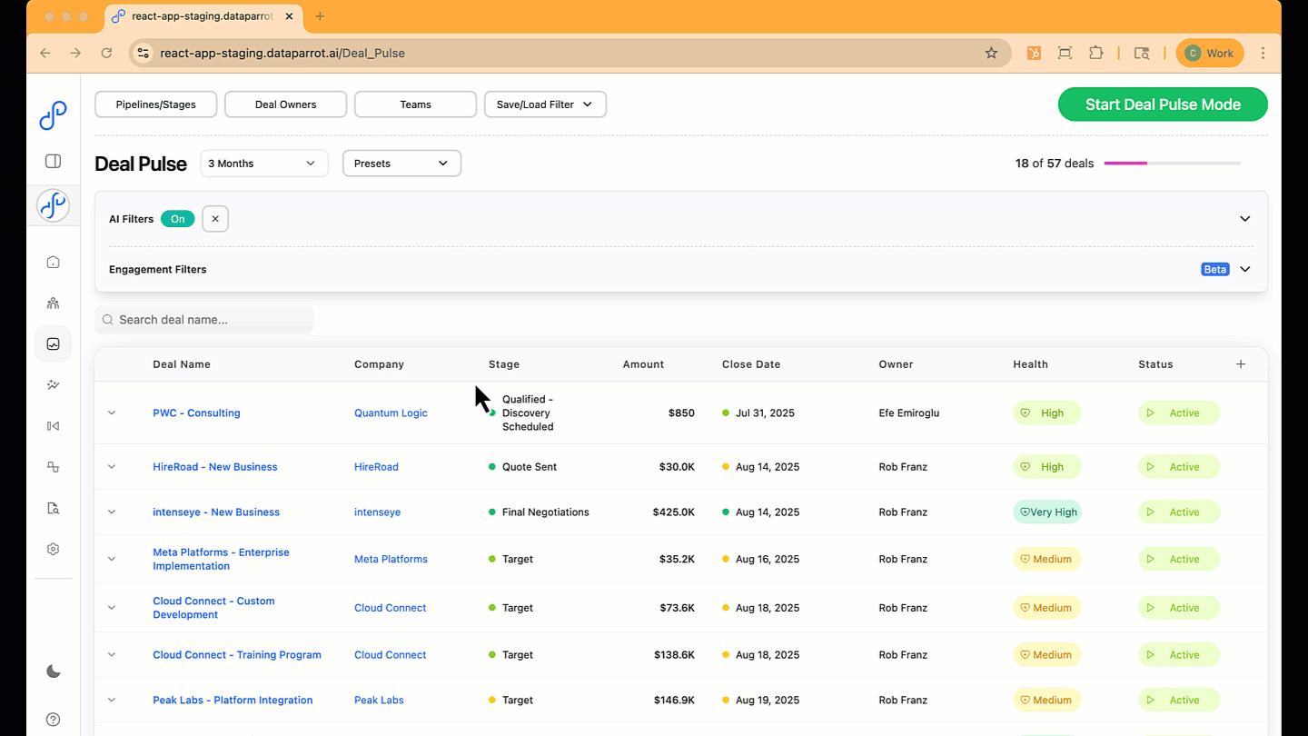 New Deal Table View in Data Parrot